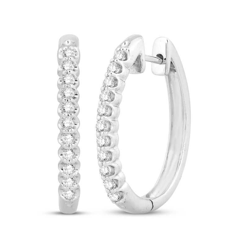 Diamond Oval Hoop Earrings 1/2 ct tw 10K White Gold