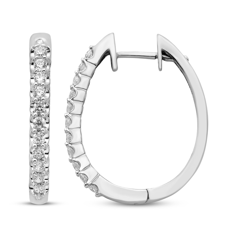 Diamond Oval Hoop Earrings 1/2 ct tw 10K White Gold