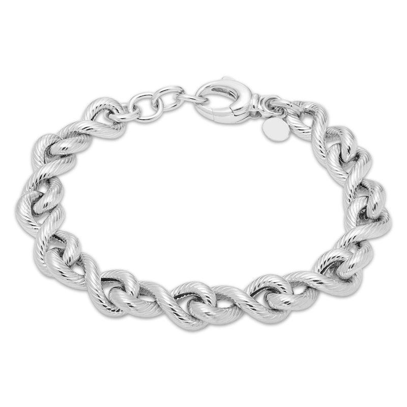 Main Image 1 of Hollow Textured Infinity Link Bracelet Sterling Silver 7.75&quot;