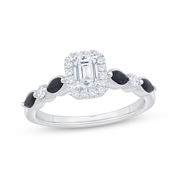 Emerald-Cut Diamond & Blue Sapphire Engagement Ring 5/8 ct tw 14K White Gold