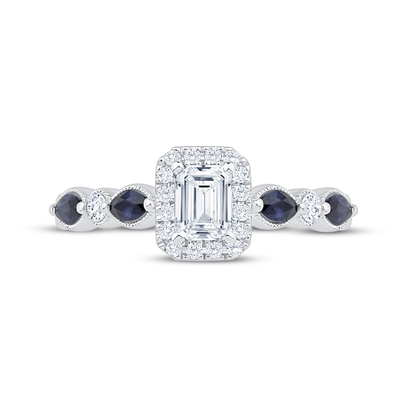 Main Image 3 of Emerald-Cut Diamond & Blue Sapphire Engagement Ring 5/8 ct tw 14K White Gold