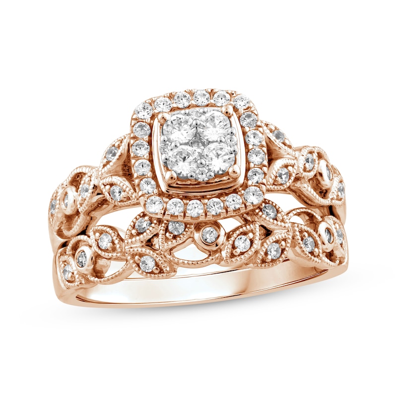 Multi-Diamond Vintage-Style Bridal Set 3/8 ct tw 10K Rose Gold