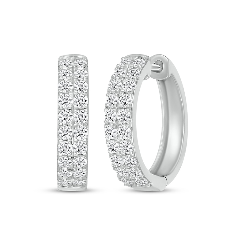 Main Image 1 of Lab-Grown Diamonds by KAY Two-Row Hoop Earrings 1 ct tw 10K White Gold