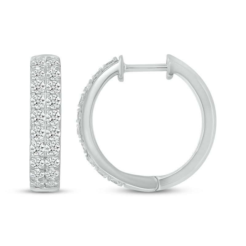 Main Image 3 of Lab-Grown Diamonds by KAY Two-Row Hoop Earrings 1 ct tw 10K White Gold