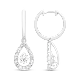Unstoppable Love Pear-Shaped Lab-Created Diamond Drop Hoop Earrings 1 ct tw 14K White Gold