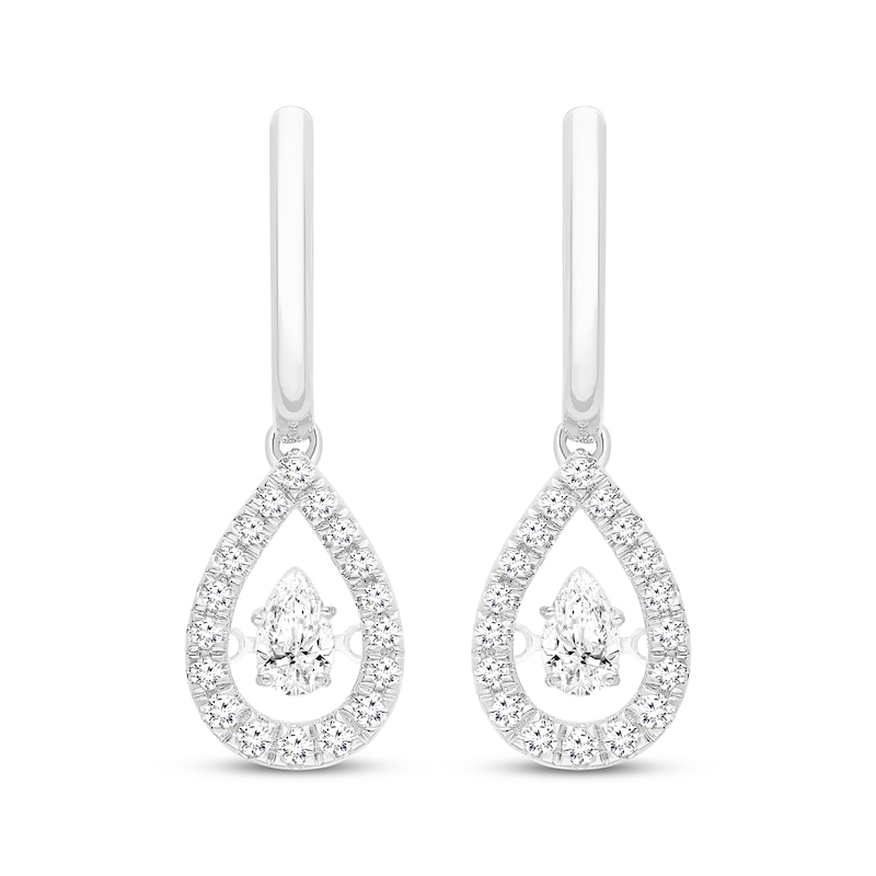 Main Image 2 of Unstoppable Love Pear-Shaped Lab-Created Diamond Drop Hoop Earrings 1 ct tw 14K White Gold