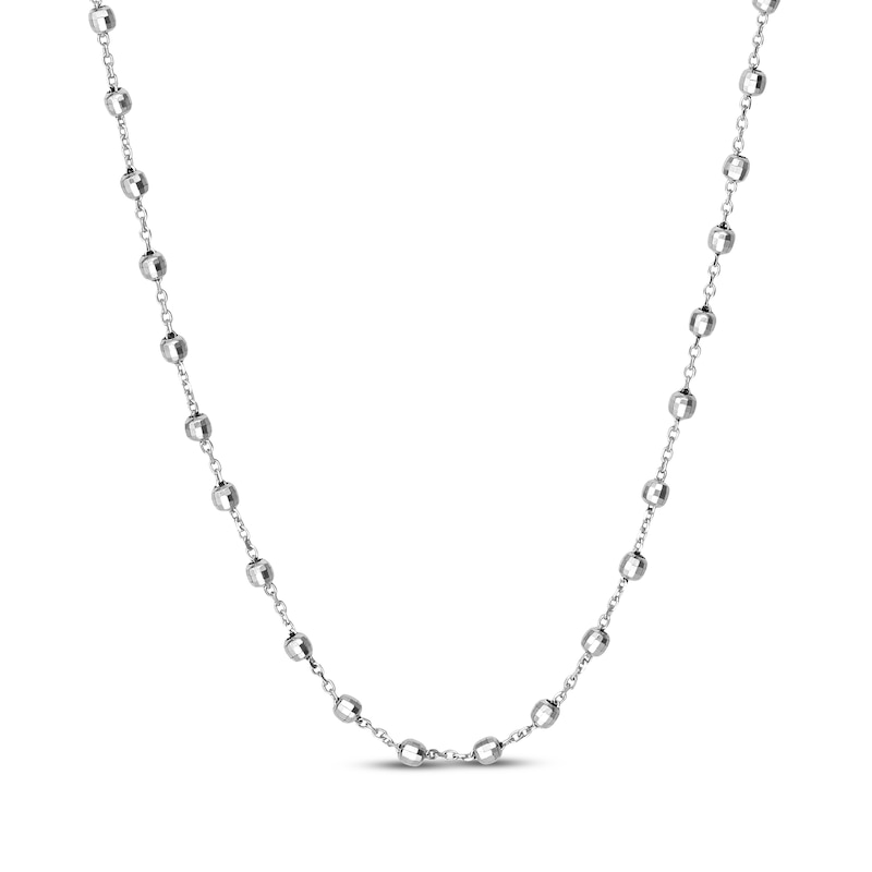 Main Image 1 of Hollow Disco Bead Station Necklace 14K White Gold 18&quot;