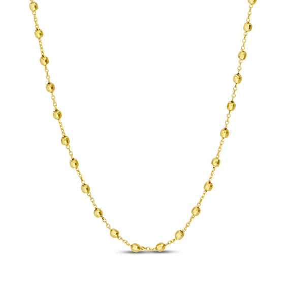 Hollow Disco Bead Station Necklace 14K Yellow Gold 18"