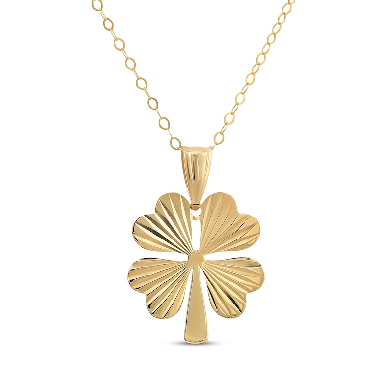 Main Image 1 of Diamond-Cut Four-Leaf Clover Necklace 14K Yellow Gold 18&quot;