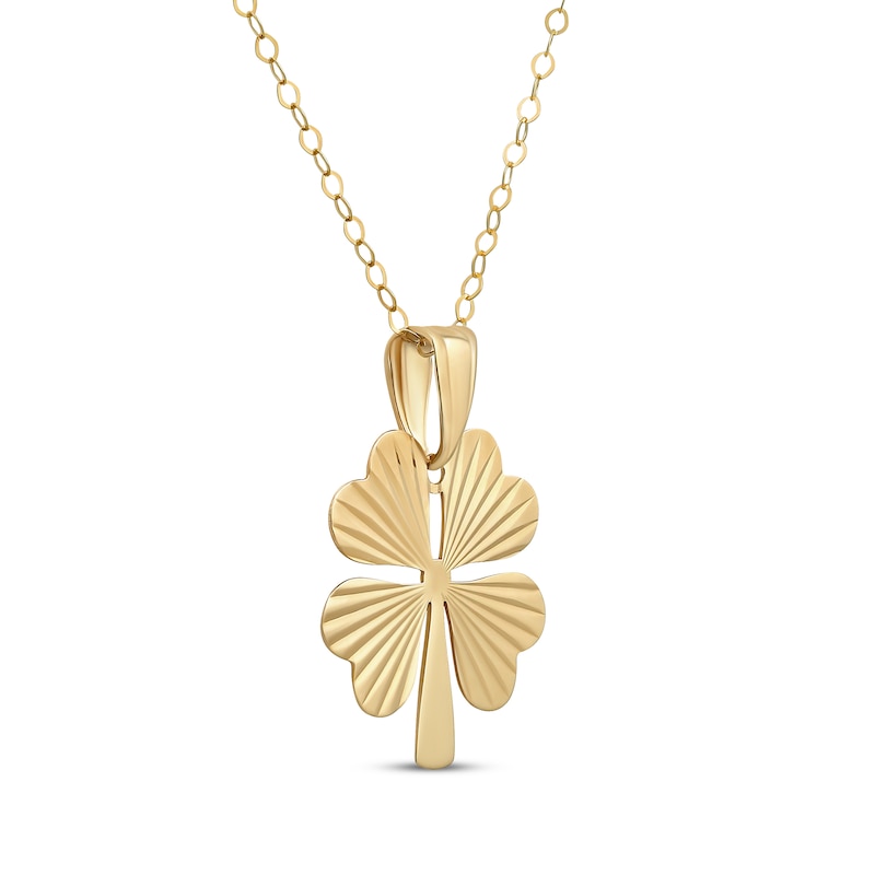 Main Image 2 of Diamond-Cut Four-Leaf Clover Necklace 14K Yellow Gold 18&quot;