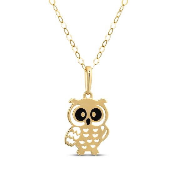 Children's Owl Necklace 14K Yellow Gold 13"