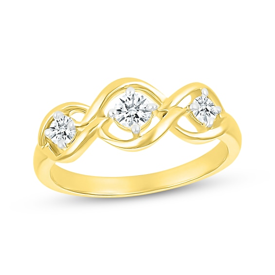 Diamond Three Stone Chain Link Ring 1/3 ct tw 10K Yellow Gold