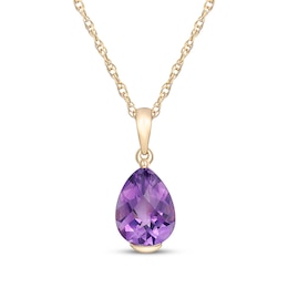 Pear-Shaped Amethyst Bezel-Set Solitaire Necklace 10K Yellow Gold 18&quot;