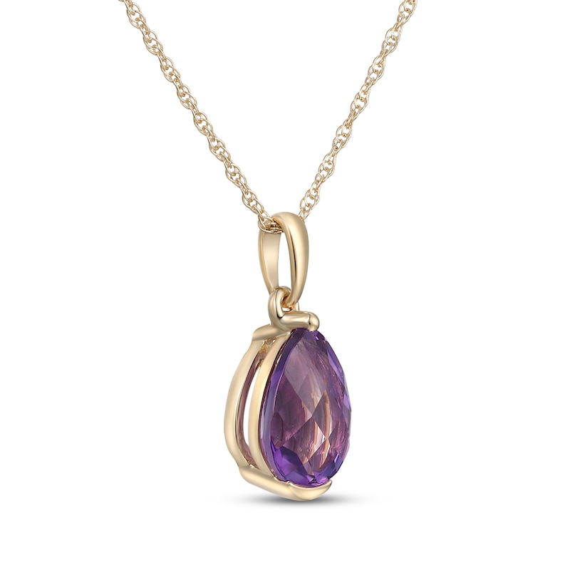 Main Image 2 of Pear-Shaped Amethyst Bezel-Set Solitaire Necklace 10K Yellow Gold 18&quot;