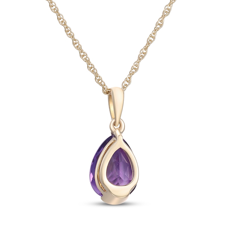 Main Image 3 of Pear-Shaped Amethyst Bezel-Set Solitaire Necklace 10K Yellow Gold 18&quot;