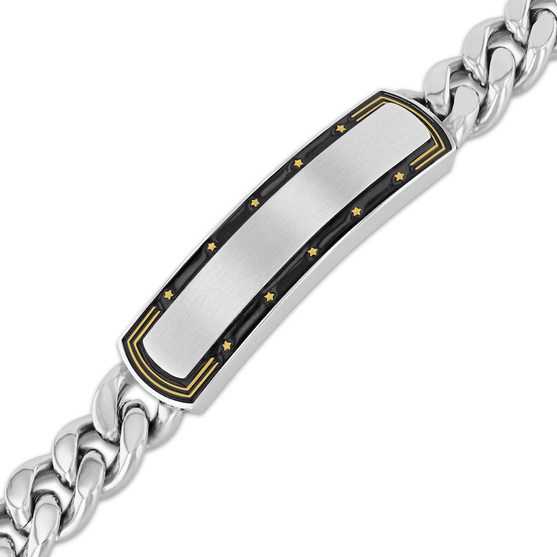 Main Image 2 of Men's Enamel Star ID Curb Chain Bracelet Stainless Steel 8.63&quot;