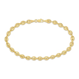 Solid Puff Mariner Chain Bracelet 14K Yellow Gold 7.5&quot;