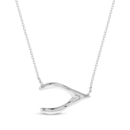 Sideways Wishbone Necklace 14K White Gold 16&quot;