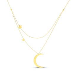 Moon & Stars Layered Necklace 14K Yellow Gold 18&quot;