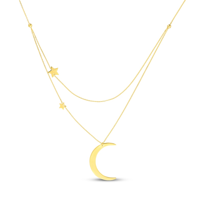 Main Image 1 of Moon & Stars Layered Necklace 14K Yellow Gold 18&quot;