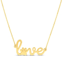 &quot;Love&quot; Paw Print Necklace 14K Yellow Gold 18&quot;