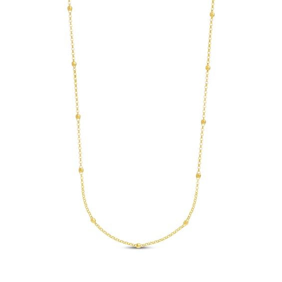 Faceted Bead Station Chain Necklace 14K Yellow Gold 36"