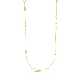 Paperclip & Oval Link Station Chain Necklace 14K Yellow Gold 36&quot;