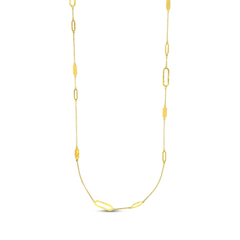 Main Image 1 of Paperclip & Oval Link Station Chain Necklace 14K Yellow Gold 36&quot;