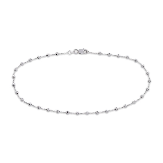 Faceted Bead Station Chain Necklace Sterling Silver 36"