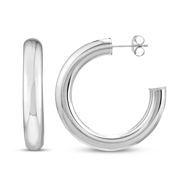 Main Image 2 of Tube Hoop Earrings Sterling Silver 30mm