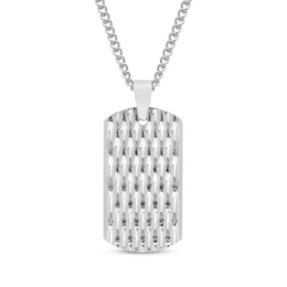 Men's Textured Dog Tag Necklace Stainless Steel 24&quot;