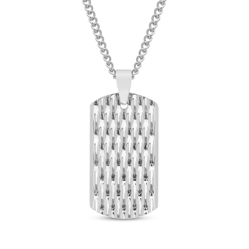 Main Image 1 of Men's Textured Dog Tag Necklace Stainless Steel 24&quot;