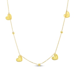 &quot;Mama&quot; Heart Dangle Bead Station Chain Necklace 14K Yellow Gold 18&quot;