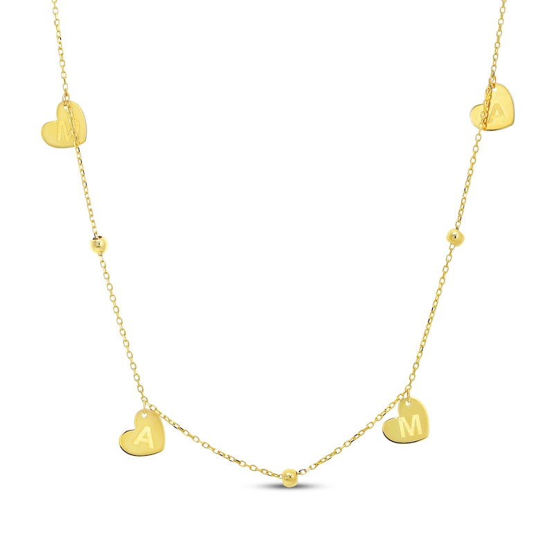 Main Image 1 of &quot;Mama&quot; Heart Dangle Bead Station Chain Necklace 14K Yellow Gold 18&quot;