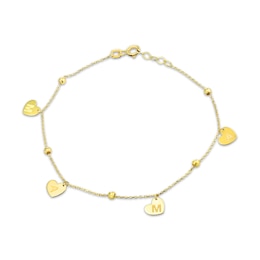 &quot;Mama&quot; Heart Dangle Station Chain Bracelet 14K Yellow Gold 7&quot;