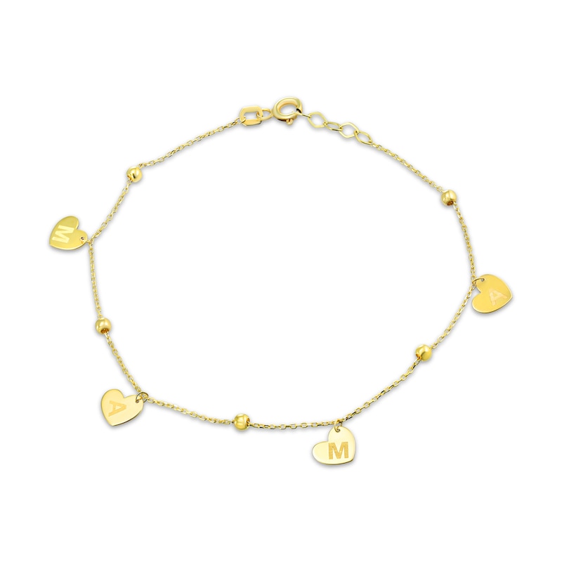 Main Image 1 of &quot;Mama&quot; Heart Dangle Station Chain Bracelet 14K Yellow Gold 7&quot;