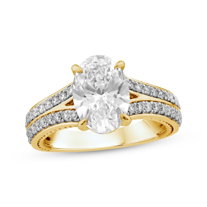 Main Image 1 of Threads of Love Oval-Cut Lab-Grown Diamond Engagement Ring 3 ct tw 14K Yellow Gold