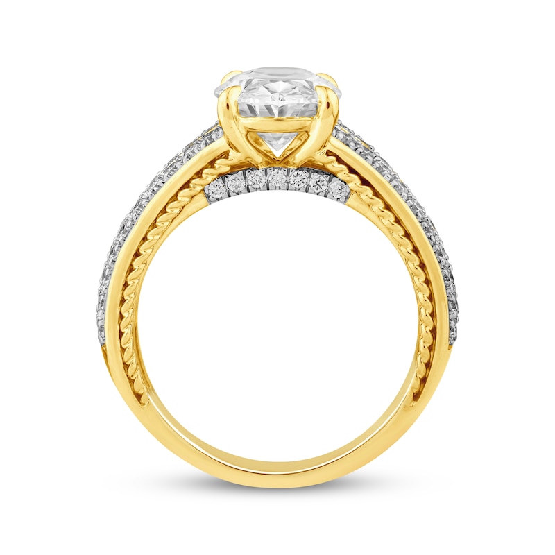 Main Image 3 of Threads of Love Oval-Cut Lab-Grown Diamond Engagement Ring 3 ct tw 14K Yellow Gold