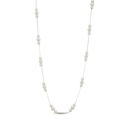 Cultured Pearl Trio Station Chain Necklace 10K Yellow Gold 18&quot;