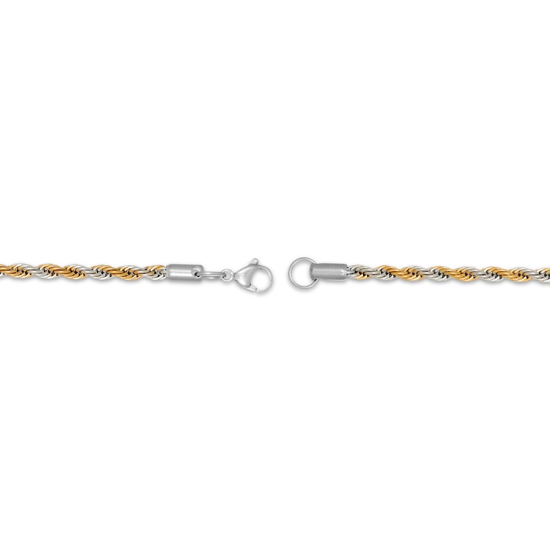 Main Image 3 of Solid Rope Chain Necklace 3mm Yellow & White Ion-Plated Stainless Steel 20&quot;