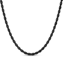 Solid Rope Chain Necklace 3mm Black Ion-Plated Stainless Steel 20&quot;