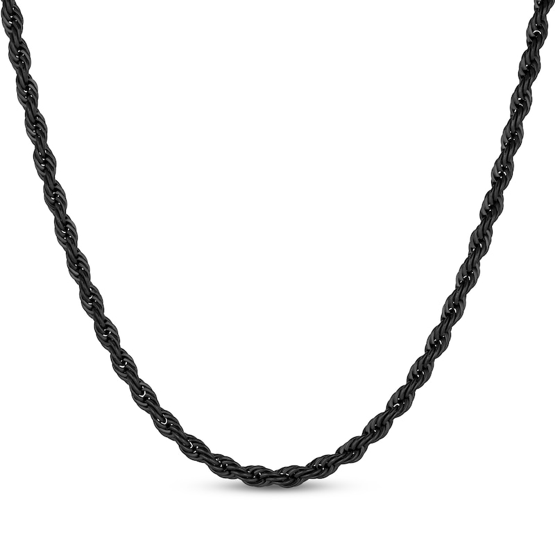 Main Image 1 of Solid Rope Chain Necklace 3mm Black Ion-Plated Stainless Steel 20&quot;