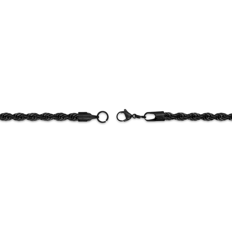 Main Image 3 of Solid Rope Chain Necklace 3mm Black Ion-Plated Stainless Steel 20&quot;