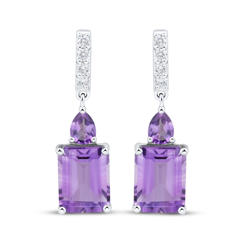 Main Image 2 of Emerald-Cut Amethyst & White Lab-Created Sapphire Dangle Earrings Sterling Silver