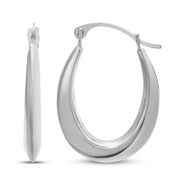 Oval Puffed Knife-Edge Hoop Earring 14K White Gold 19mm