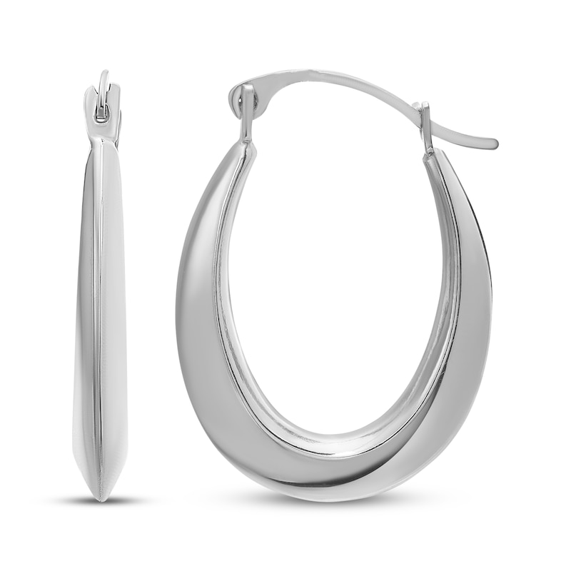 Main Image 1 of Oval Puffed Knife-Edge Hoop Earring 14K White Gold 19mm