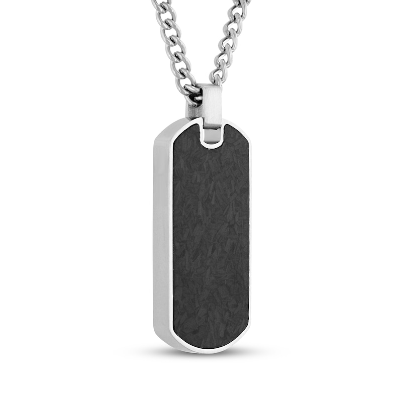 Main Image 2 of Men's Black Carbon Fiber Dog Tag Necklace Stainless Steel 24&quot;