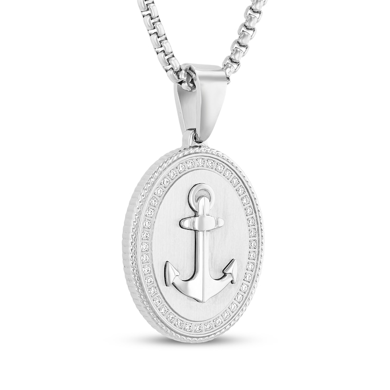 Main Image 2 of Men's Diamond Anchor Oval Necklace 3/8 ct tw Stainless Steel 24&quot;