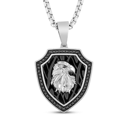 Black Diamond Eagle Shield Necklace 1/2 ct tw Stainless Steel & Black Ion Plating 24&quot;