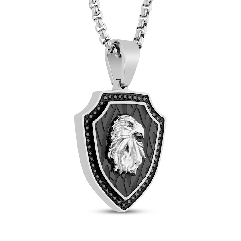 Main Image 2 of Black Diamond Eagle Shield Necklace 1/2 ct tw Stainless Steel & Black Ion Plating 24&quot;